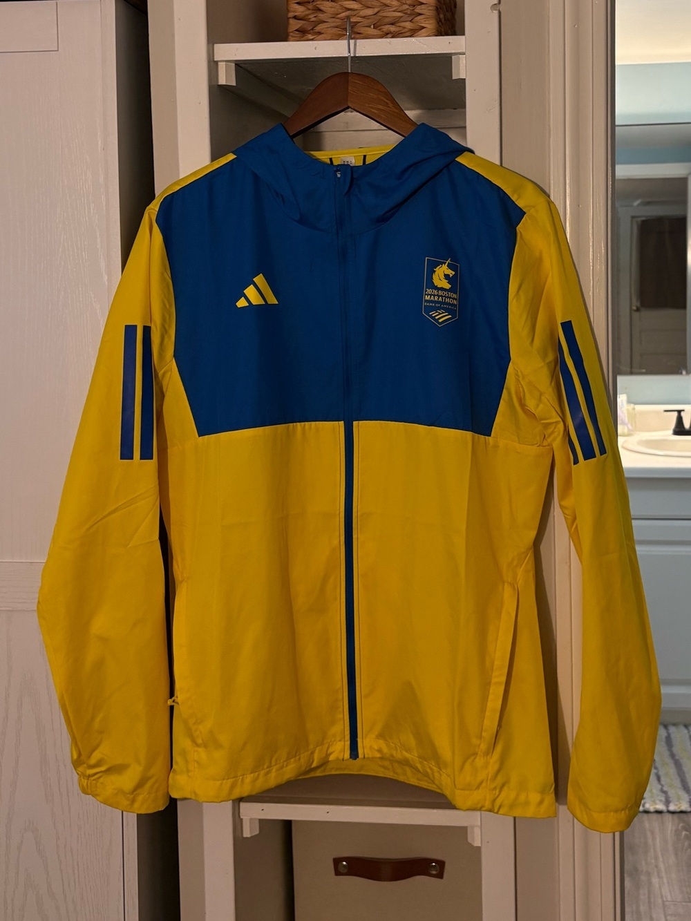 Blue and Yellow Boston marathonHooded Windbreaker Jacket